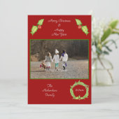 ホリーリースレッドグリーンパーソナライズされた写真 シーズンカード (スタンド正面)