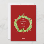 ホリーリースレッドグリーンパーソナライズされた写真 シーズンカード (裏面)