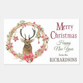 ホリーリースレッドボウトナディースクリスマス 長方形シール (正面)