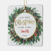 ホリーリース初めてのクリスマスはMr.フォト夫人 セラミックオーナメント (左)