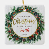 ホリーリース初めてのクリスマスはMr.フォト夫人 セラミックオーナメント (正面)