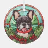 ホリーリース白黒フランスのブルドッグ ガラスオーナメント (正面)