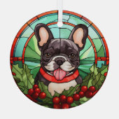 ホリーリース白黒フランスのブルドッグ ガラスオーナメント (裏面)