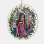 ホリーリース自分の写真を追加するクリスマス セラミックオーナメント (左)
