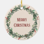 ホリーリース自分の写真を追加するクリスマス セラミックオーナメント (裏面)