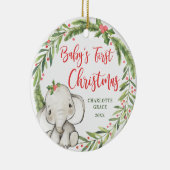 ホリーリース象ベビーの初めてのクリスマス写真 セラミックオーナメント (右)