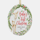 ホリーリース鹿ベビーの初めてのクリスマス写真 セラミックオーナメント (右)