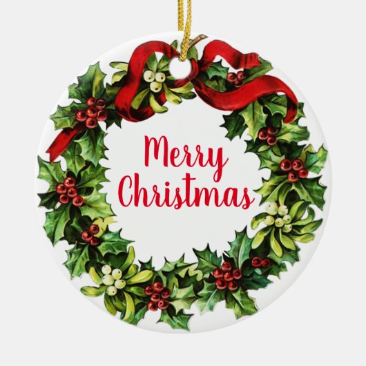 ホリーリース・書道 セラミックオーナメント (正面)