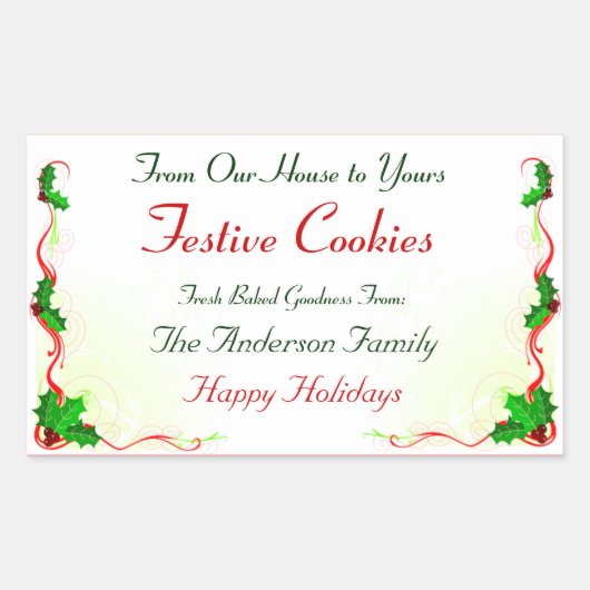 ホリーリーフとレッドリボンホリデーフード スクエアシール (正面)