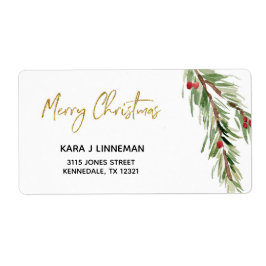ホリーリーフの水色の葉クリスマスアドレス ラベル