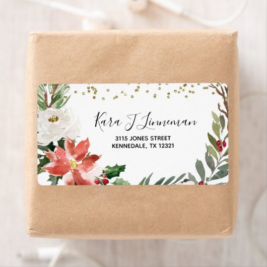 ホリーリーフ水色葉クリスマスアドレスLa ラベル (インサイチュ)