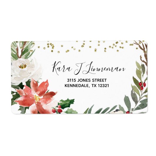 ホリーリーフ水色葉クリスマスアドレスLa ラベル (正面)