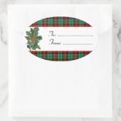 ホリーレッドグリーンプレイドカスタムステッカー 楕円形シール (バッグ)