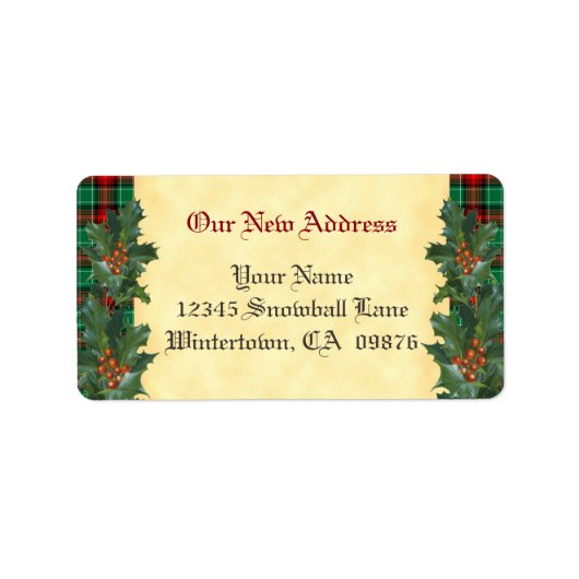 ホリーレッドグリーンプレイドホリデーカスタムニューアドレス ラベル (正面)