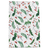 ホリーレッドベリークリスマスパターン ミディアムペーパーバッグ (正面)