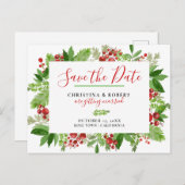 ホリーレッドベリークリスマモダンス|日付を保存 案内ポストカード (正面/裏面)