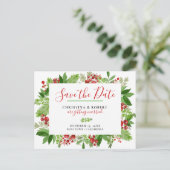 ホリーレッドベリークリスマモダンス|日付を保存 案内ポストカード (スタンド正面)