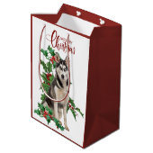 ホリーレッドベリーシベリアハスキードッグクリスマス ミディアムペーパーバッグ (裏面アングル)