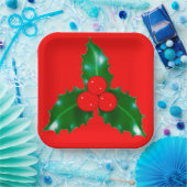 ホリーレッド紙プレート ペーパープレート (パーティー)