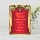 ホリーレッド金ゴールドシルククリスマスホリデーパーティー 招待状 (スタンド正面)