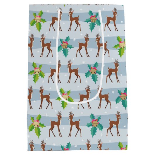 ホリーレトロ付き冬のクリスマスディアーインスパイア ミディアムペーパーバッグ (裏面)
