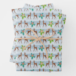 ホリーレトロ付き冬のクリスマスディアーインスパイア ラッピングペーパーシート