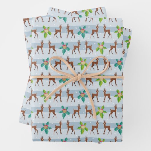 ホリーレトロ付き冬のクリスマスディアーインスパイア ラッピングペーパーシート (インサイチュ)