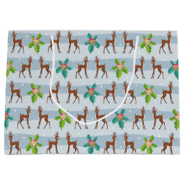 ホリーレトロ付き冬のクリスマスディアーインスパイア ラージペーパーバッグ