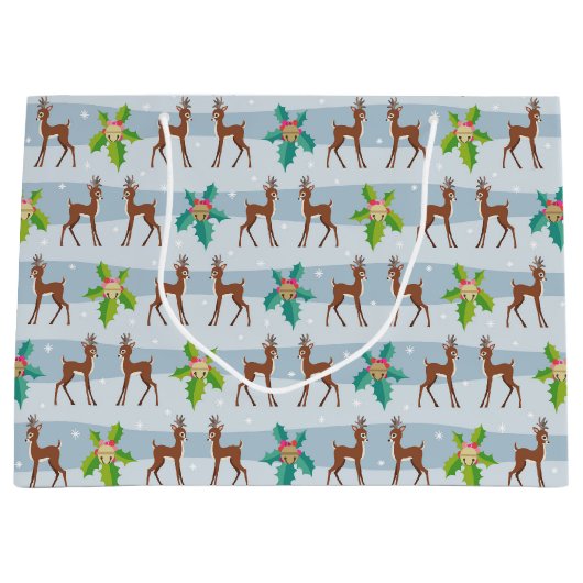 ホリーレトロ付き冬のクリスマスディアーインスパイア ラージペーパーバッグ (正面)