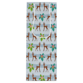 ホリーレトロ付き冬のクリスマスディアーインスパイア ワインギフトバッグ