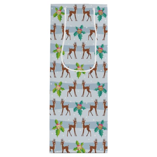 ホリーレトロ付き冬のクリスマスディアーインスパイア ワインギフトバッグ (正面)