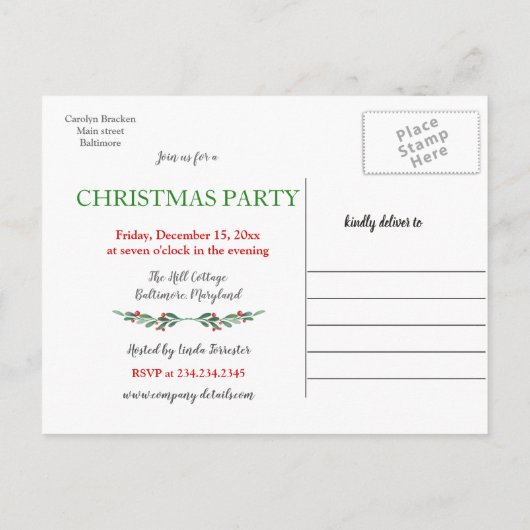 ホリーヴィンテージ|クリスマスディナー|ホリデーパーティ 案内ポストカード (裏面)