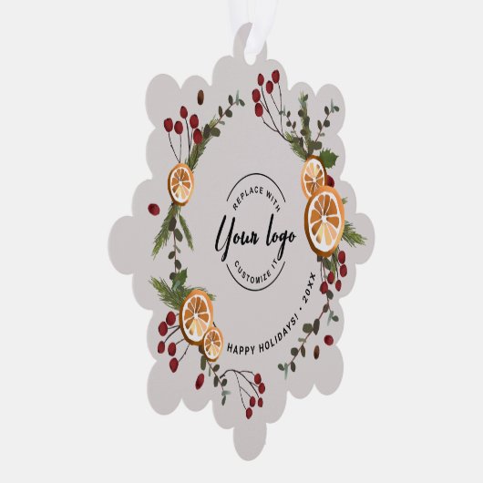 ホリー乾燥オレンジの葉ビジネスのロゴクリスマス オーナメントカード (右)