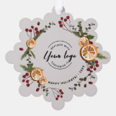 ホリー乾燥オレンジの葉ビジネスのロゴクリスマス オーナメントカード (裏面)