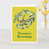 ホリー付きアップライトクリスマスカード カード (黄色い花)