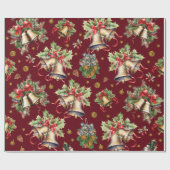 ホリー付きクリスマスベル ラッピングペーパー (フラット)