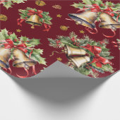 ホリー付きクリスマスベル ラッピングペーパー (角)