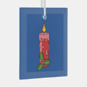 ホリー付きクリスマスレッドピラーキャンドル ガラスオーナメント (正面右)