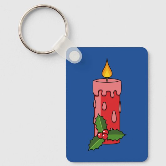 ホリー付きクリスマスレッドピラーキャンドル キーホルダー (正面)