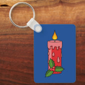 ホリー付きクリスマスレッドピラーキャンドル キーホルダー (正面)