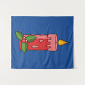 ホリー付きクリスマスレッドピラーキャンドル タペストリー (正面(横))