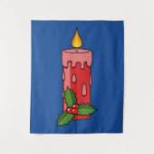 ホリー付きクリスマスレッドピラーキャンドル タペストリー (正面)