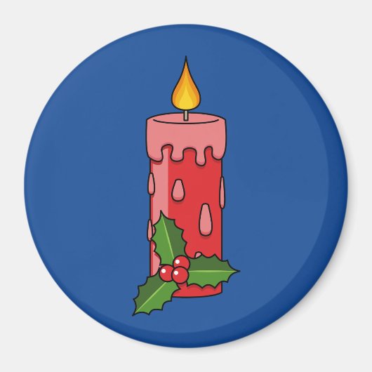 ホリー付きクリスマスレッドピラーキャンドル マグネット (正面)