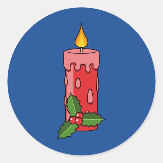 ホリー付きクリスマスレッドピラーキャンドル ラウンドシール (正面)