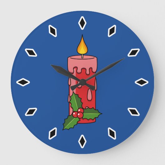 ホリー付きクリスマスレッドピラーキャンドル ラージ壁時計 (正面)