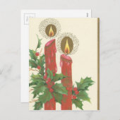 ホリー付きヴィンテージクリスマスキャンドル シーズンポストカード (正面/裏面)