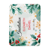 ホリー付き水彩色クリスマス結婚式招待状 マグネット (縦)