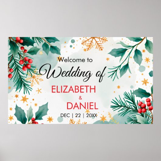 ホリー付き水結婚色クリスマスのバナー ポスター (正面)