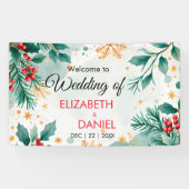 ホリー付き水結婚色クリスマスのバナー 横断幕 (横)