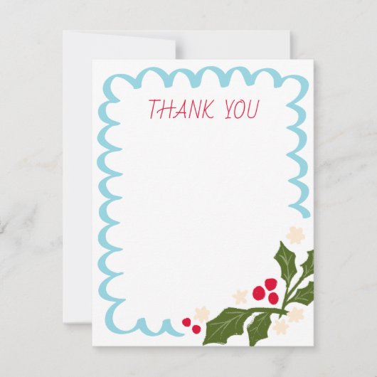 ホリー付き青フェスティバルホタテの枠 サンキューカード (正面)